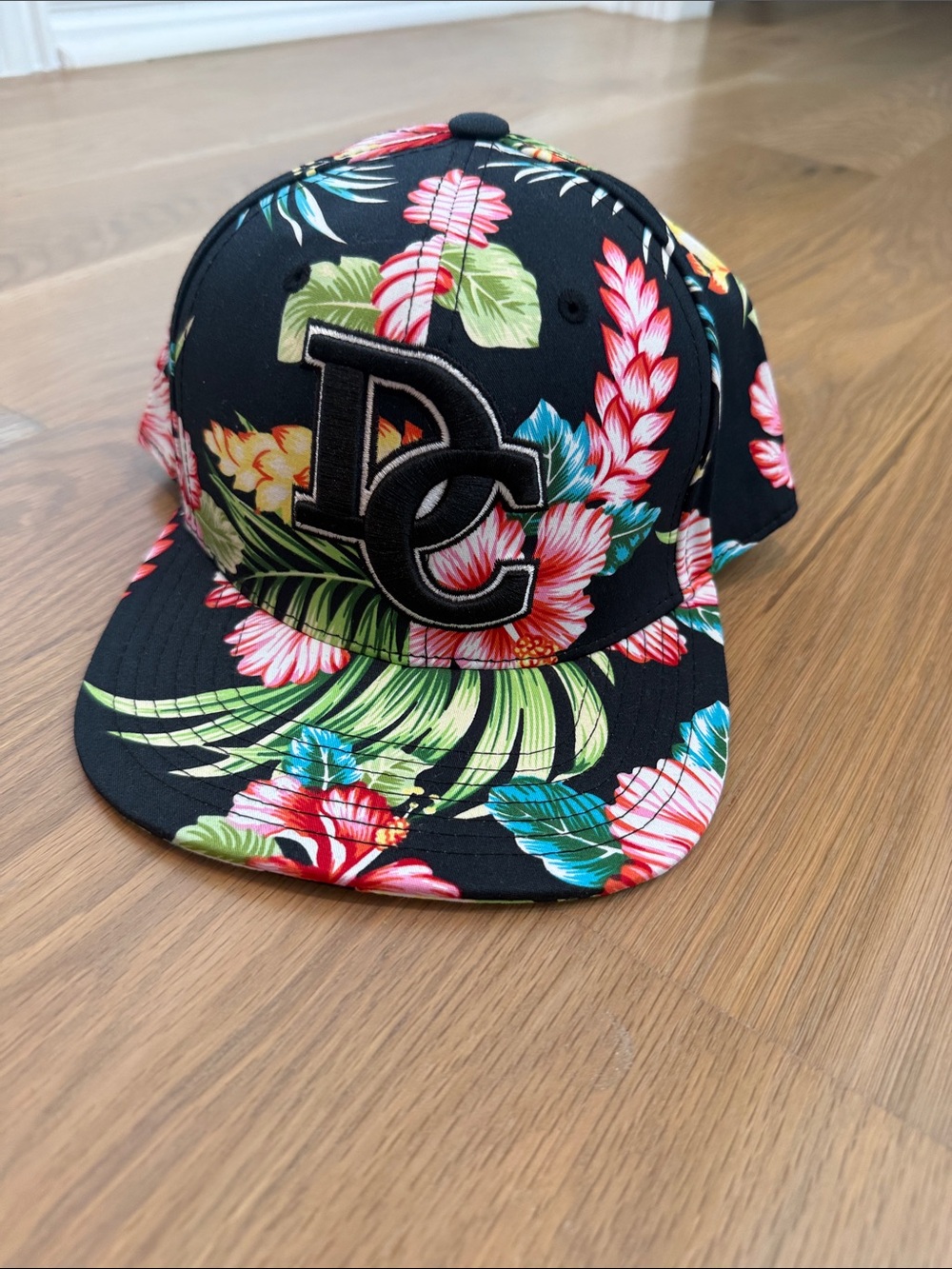DC Kids Black Snapback Hat with Multicolor Tropical Floral Print
